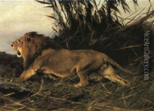 The Fleeting Lion Oil Painting - Wilhelm Friedrich Kuhnert
