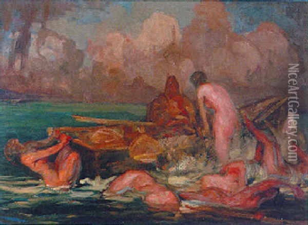 Nymphs Surrounding A Boat Oil Painting - Fernand Allard L'Olivier