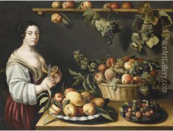 Nature Morte De Fruits A La Jeune Servante Oil Painting - Louise Moillon