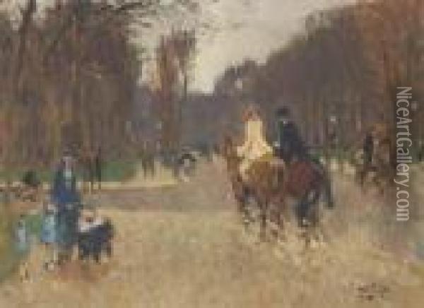 Les Cavaliers Au Bois De Boulogne Oil Painting - Pierre Eugene Montezin