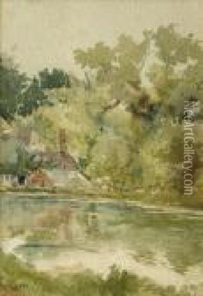 Attributed To William Sidney Goodwin A Riverside Cottage Oil Painting - William Sidney Goodwin