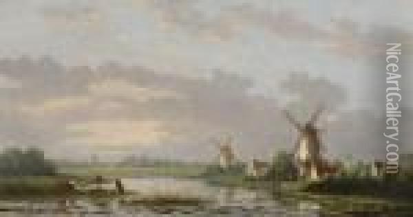 Paysage De Hollande, Vue Prise De Haarlem Oil Painting - Nicholas Jan Roosenboom