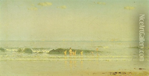 On The Sea_shore, Looking Eastward At Sunset Oil Painting - Sanford Robinson Gifford