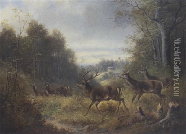 Hirschrudel Oil Painting - Moritz Mueller the Younger