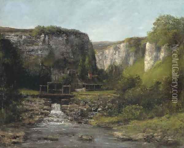Jura Landscape with a Watermill Oil Painting - Gustave Courbet