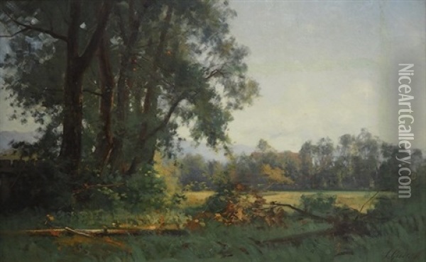Paysage Au Bosquet D'arbres Oil Painting - Laurent (Abbe) Guetal