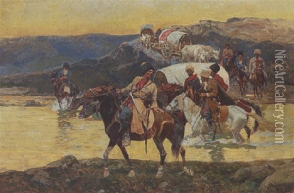 Tscherkessen Zu Pferd Oil Painting - Franz Roubaud