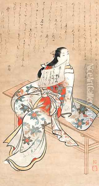 Courtesan seated on a bench Oil Painting - Matsuno Chikanobu