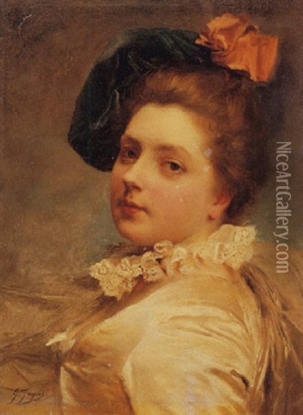Portrait Of A Elegant Lady Oil Painting - Gustave Jean Jacquet