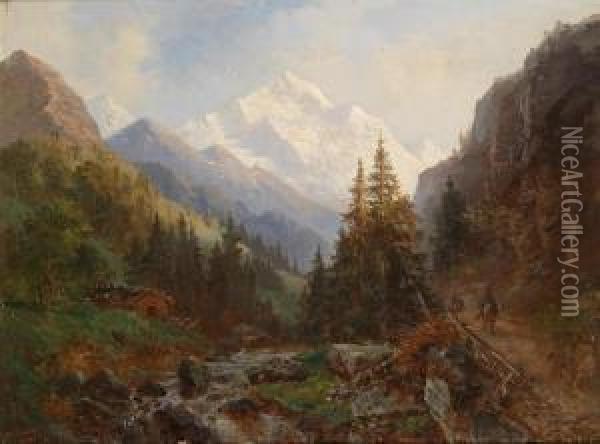 Mountain Landscape With Stream Oil Painting - Hermann Aug. Theodor Tunica