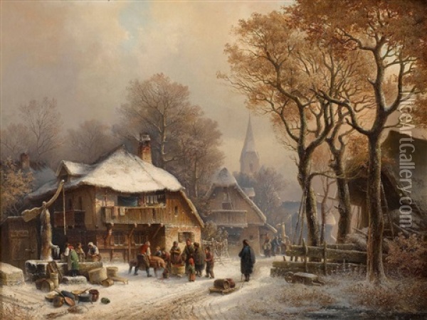 Schlachtfest Im Winter Oil Painting - Anton Doll