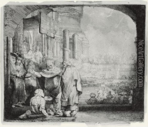 Peter And John Healing The 
Cripple At The Gate Of The Temple (b., Holl. 94; H. 301; Bb. 59-a) Oil Painting - Rembrandt Van Rijn
