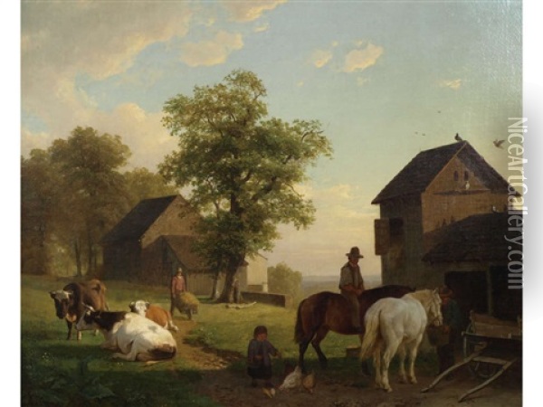 Bustling Farmyard Oil Painting - Jacobus Nicolas (Baron) Tjarda van Starkenborg