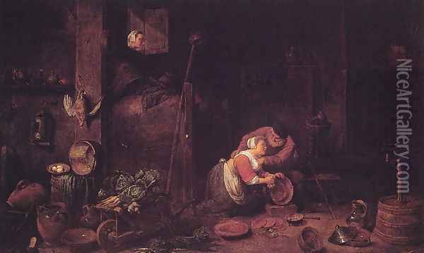 Der Alte Und Die Kuchenmagd Oil Painting - Ferdinand Georg Waldmuller