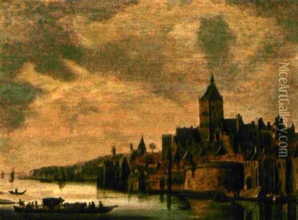 Ansicht Von Nijmegen Mit Einer Fahre Oil Painting - Salomon van Ruysdael