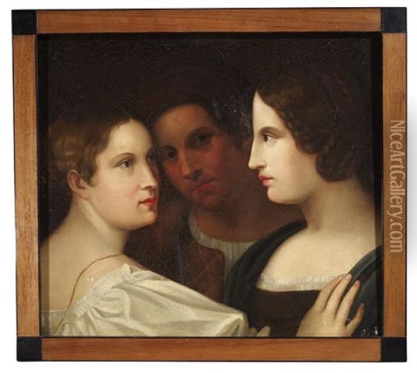 Portrait Eines Herrn Mit Zwei Damen Als Ein Freundschaftsbild Der Romantik Oil Painting - Friedrich Wilhelm von Schadow