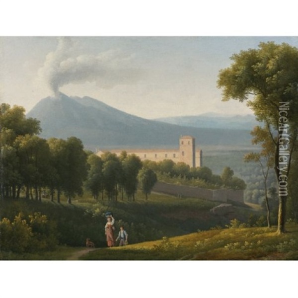 Landscape With Vesuvius In The Distance Oil Painting - Alexandre Hyacinthe Dunouy