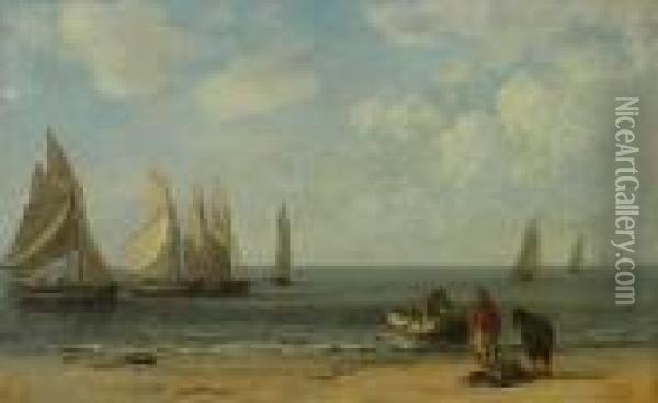 Maree Basse. Environs D'honfleur, Circa 1854-1857 Oil Painting - Eugene Boudin