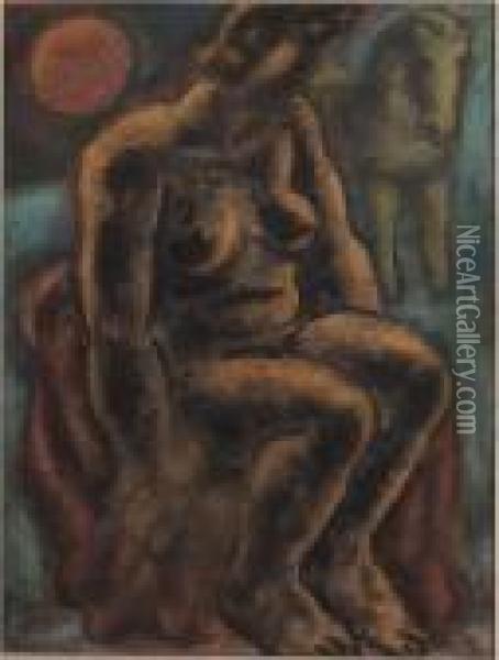 A Seated Nude Oil Painting - Leo Gestel