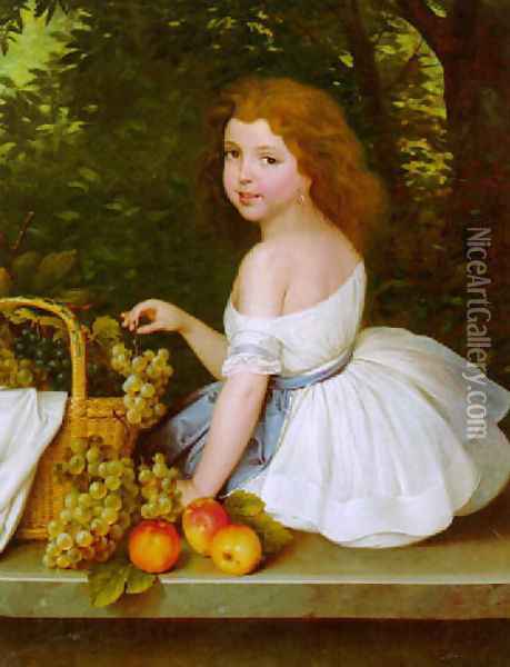 Girl with Fruit Oil Painting - Artur Grottger
