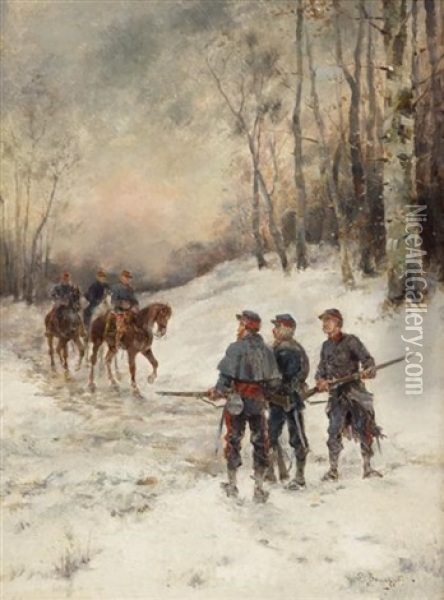 Approaching Cavalrymen Oil Painting - Louis Emile Benassit