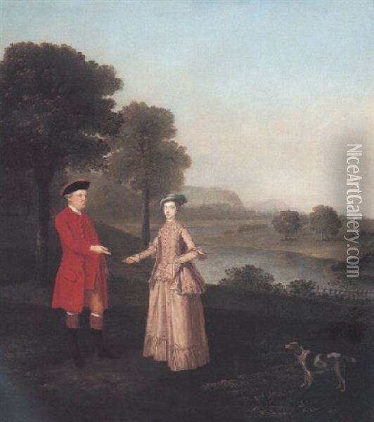 Portrait Of Mr. And Mrs. John Broadhurst Of Foston Hall, Derbyshire Oil Painting - Arthur Devis