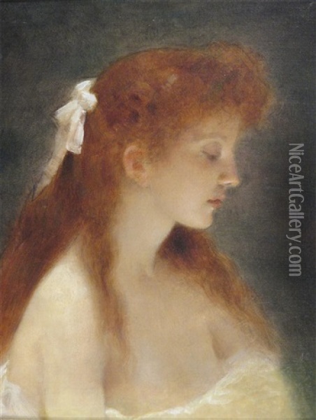 A Redhead Beauty In Profile Oil Painting - Edouard Alexandre Sain