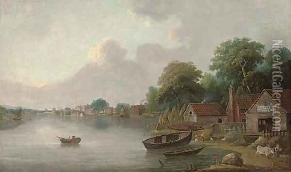 Along the river, Marlow Oil Painting - English School