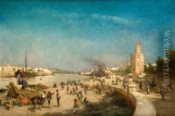 Vista Del Guadalquivir Con La Torre Del Oro Oil Painting - Felix Possart