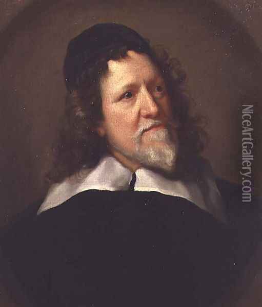 Portrait of Inigo Jones wearing a black tunic and cap Oil Painting - Richardson. Jonathan