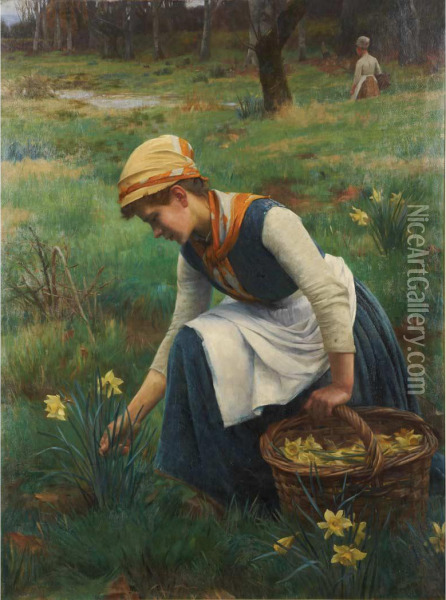 Picking Daffodils Oil Painting - William Banks Fortescue
