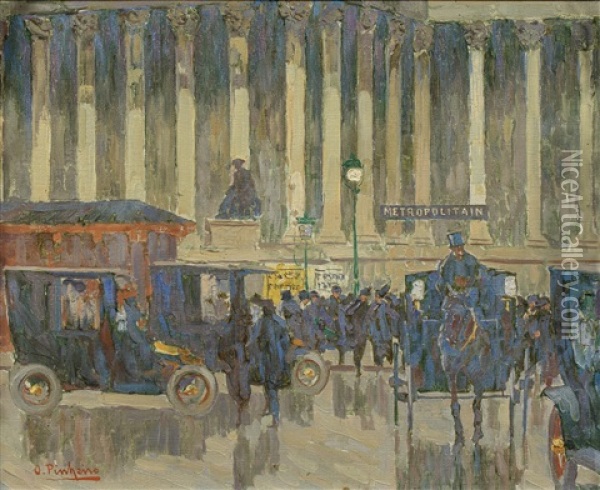 Place De La Bourse, Paris Oil Painting - Oswaldo Pinheiro