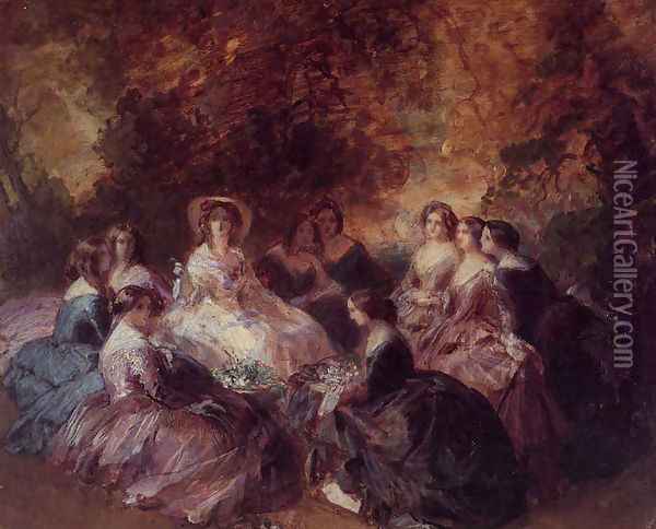 The Empress Eugenie Surrounded by her Ladies in Waiting I Oil Painting - Franz Xavier Winterhalter