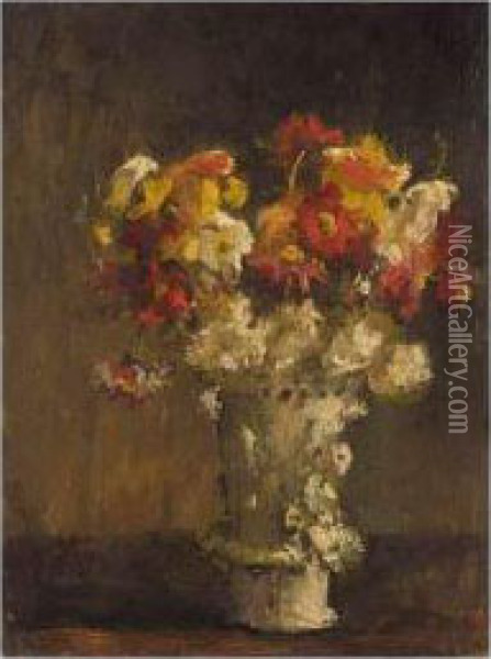 Still Life With Flowers Oil Painting - Henry Tonks
