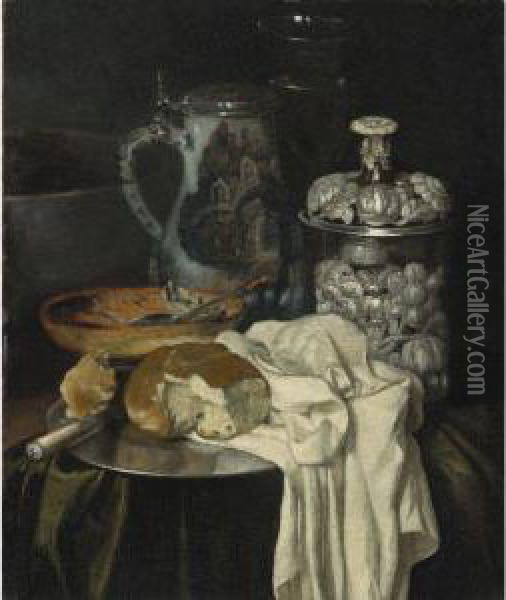 Still Life With A Beer Tankard Oil Painting - Pieter Gerritsz. van Roestraten