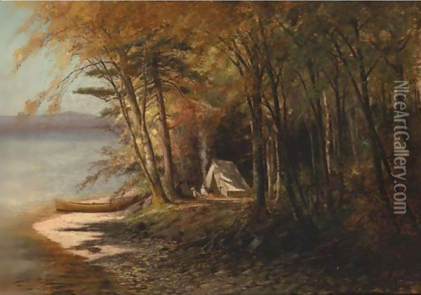 Camping On Saranac Lake, Adirondacks Oil Painting - Edward Hill