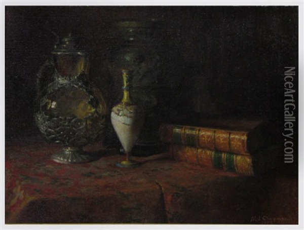 Still-life With Books Oil Painting - Minerva Josephine Chapman