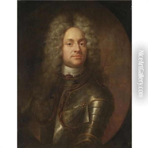 Portrait Of A Gentleman, Half-length, Wearing Armour Oil Painting - Joseph Vivien