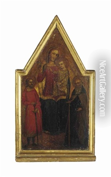 The Madonna And Child Enthroned, With Saints Paul And Anthony Abbot Oil Painting - Jacopo di Cione