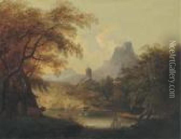 A Landscape With A Drover Crossing A Bridge Oil Painting - Andrea Locatelli