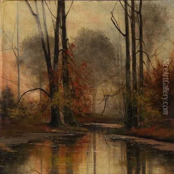 Autumn Day At A Forest Lake Oil Painting - Carl Ove Julian Lund