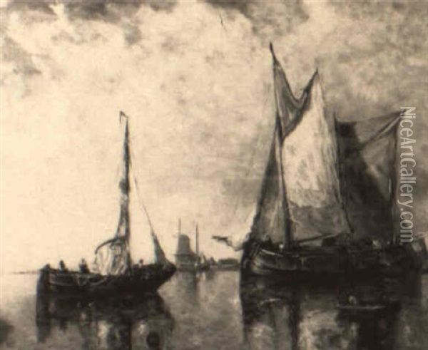 Fishing Boats In Harbor Oil Painting - Paul Jean Clays