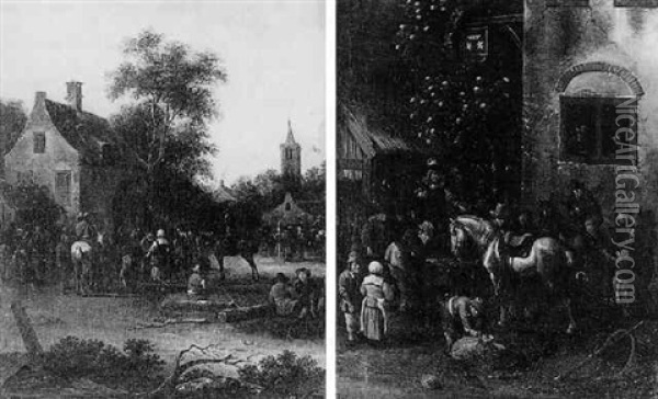 Halte De Cavaliers Devant Une Auberge Oil Painting - Nicolaes Molenaer