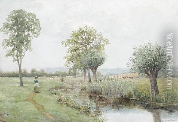 A Walk By The River Oil Painting - Robert Cree Crawford