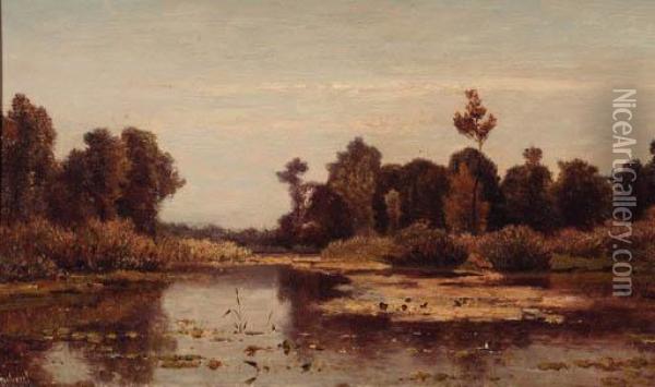 A River In A Wooded Landscape Oil Painting - Paul Joseph Constantine Gabriel