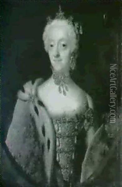 Portraet Af Frederik Iv's Datter, Prinsesse Charlotte       Amalie, 1706-1782, I Hermelinskabe Og Med Ordenen L'union... Oil Painting - Andreas Moller