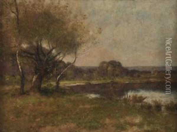 Spring Landscape With Pond And Boat Oil Painting - Max Weyl