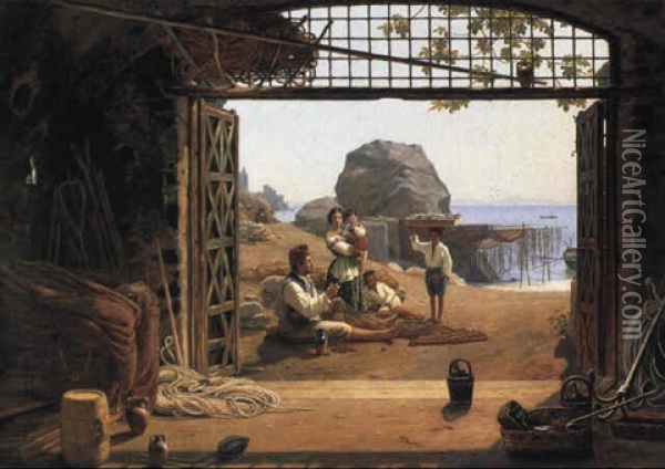 En Neapolitansk Fiskerfamilie Oil Painting - Martinus Rirbye