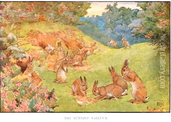 The Bunnies Parlour, illustration from 'Country Days and Country Ways' Oil Painting - Frank Adams