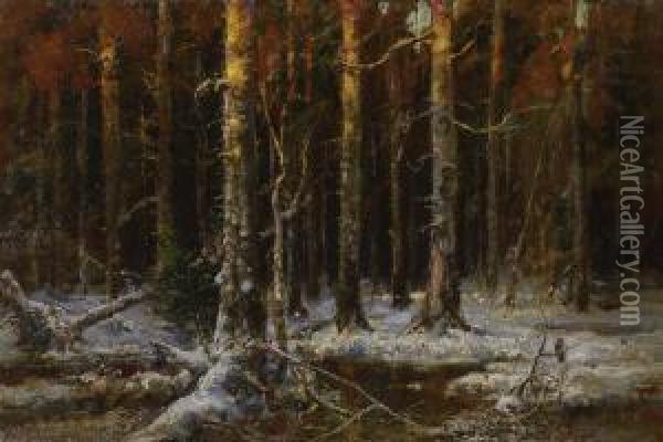 Forest In Winter Oil Painting - Iulii Iul'evich (Julius) Klever